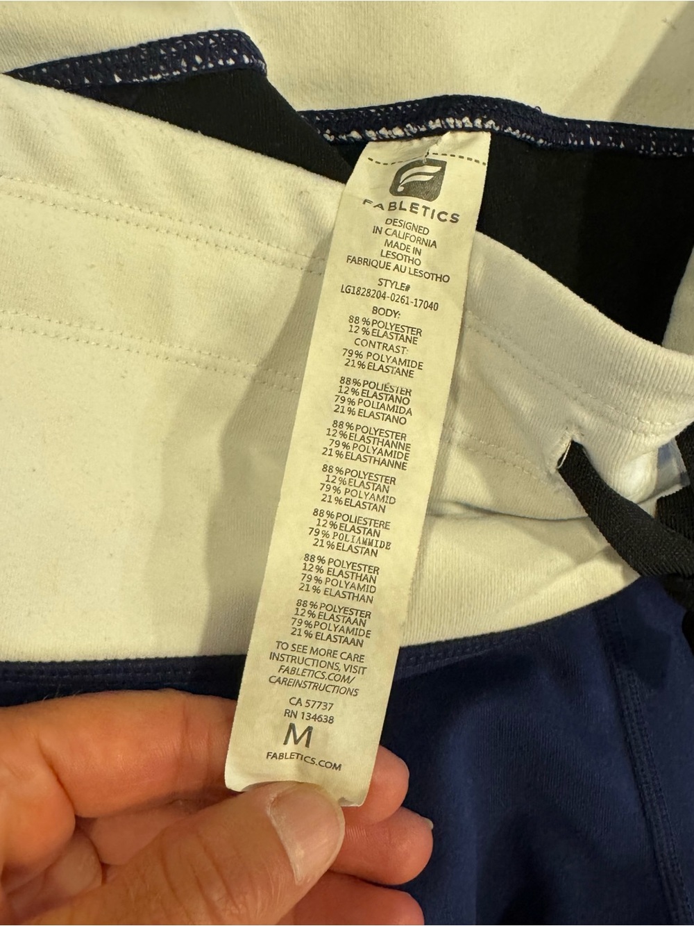 Fabletics Navy, White & Black Colorblock Leggings with Drawstring - Picture 8 of 8